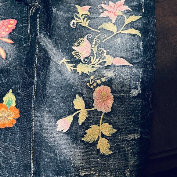 PEOPLE For Peace Embroidered Denim flowers butterflies bespoke handmade 26 NWT - Picture 6 of 7